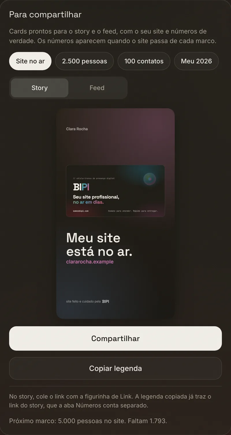 Card de story escrito Meu site está no ar, pronto para compartilhar